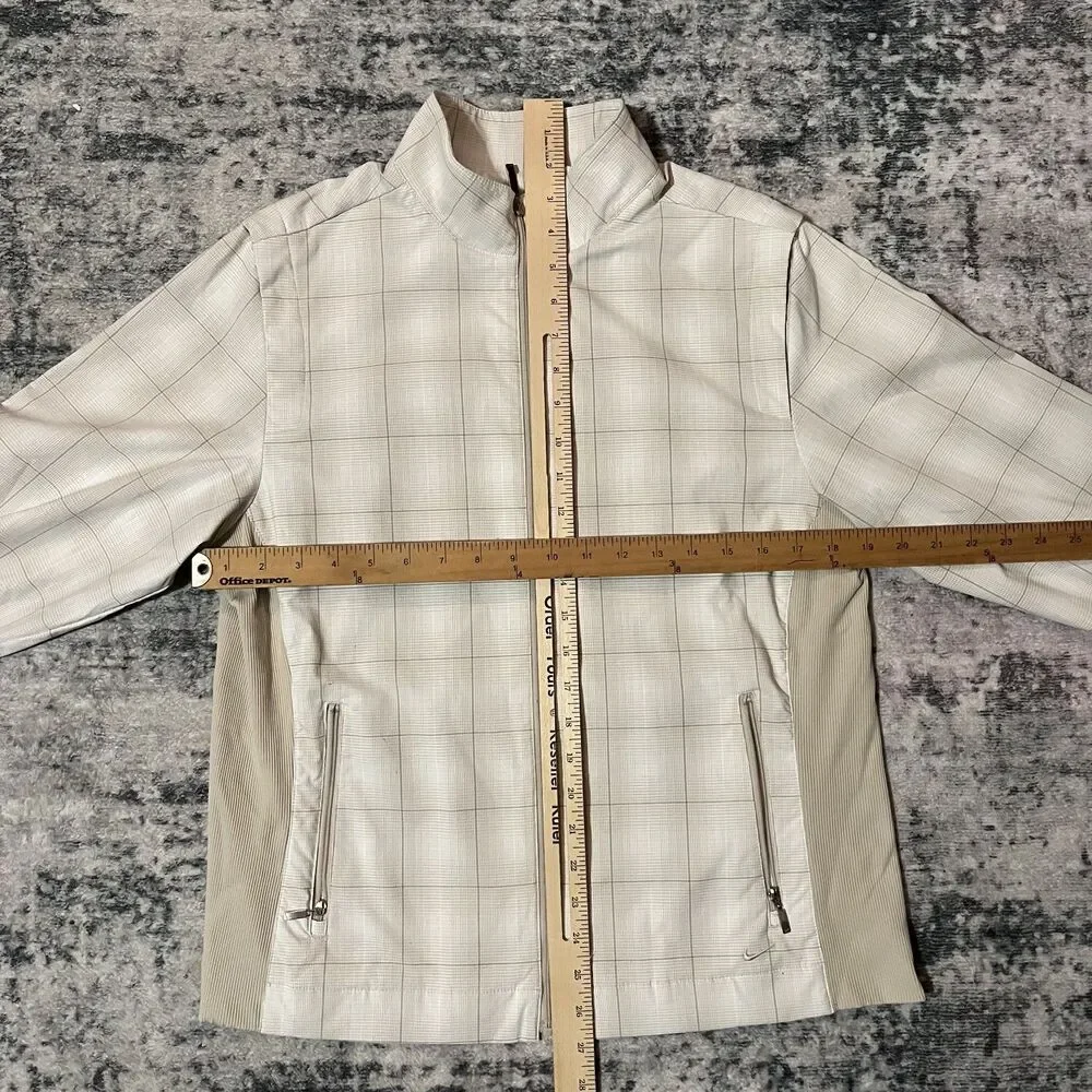 Vintage Nike Golf Fit Dry Women Windbreaker Jacket Full Zip Mock -Beige Plaid, L